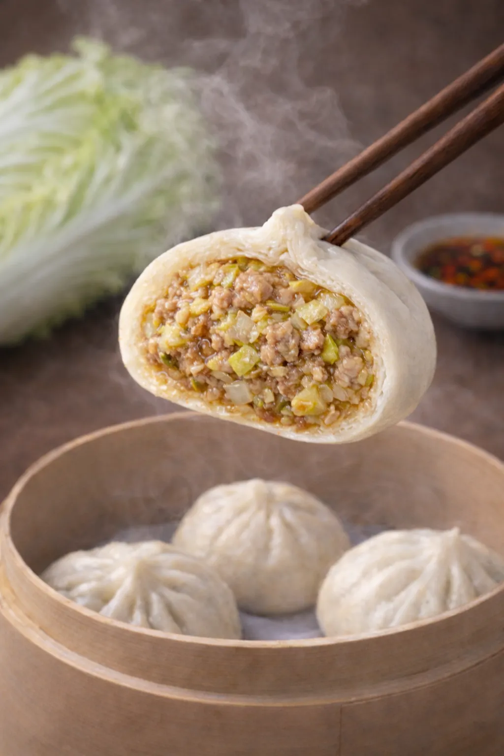 Steamed Pork and Napa Cabbage Bun at Lans Dumpling, Chinese Dim Sum Restaurant in El Monte